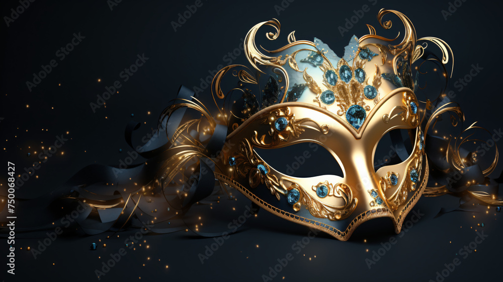 Realistic luxury carnival mask with gold dust