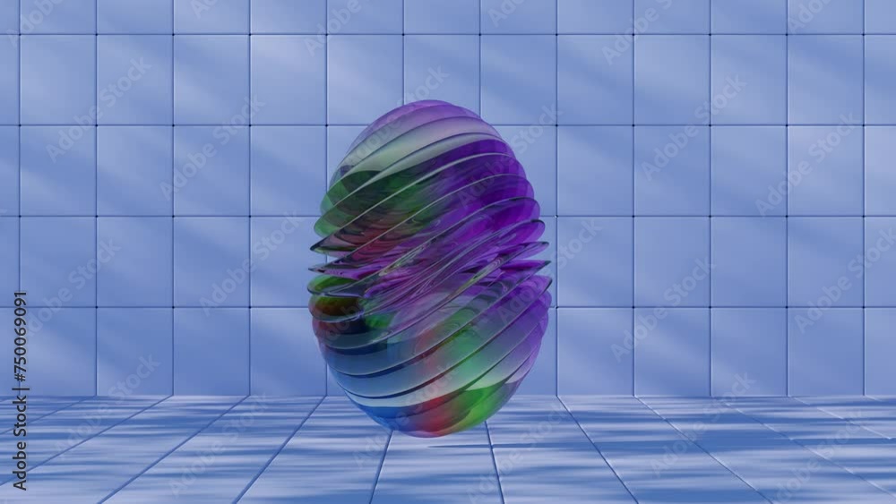 3D minimalist Easter egg design with a glass texture and retro wave ...