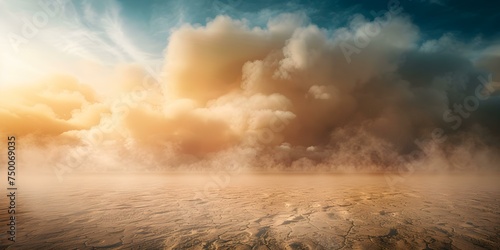 D rendering of an apocalyptic desert scene with sandstorm and dramatic clouds. Concept 3D Rendering, Apocalyptic Desert Scene, Sandstorm, Dramatic Clouds