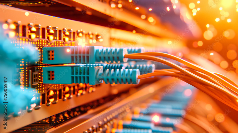 Network Backbone: Close-Up View of Ethernet Cables and Networking Equipment, Powering Digital Communication Network Backbone: Close-Up View of Ethernet Cables and Networking Equipment, Powering Digital Communication