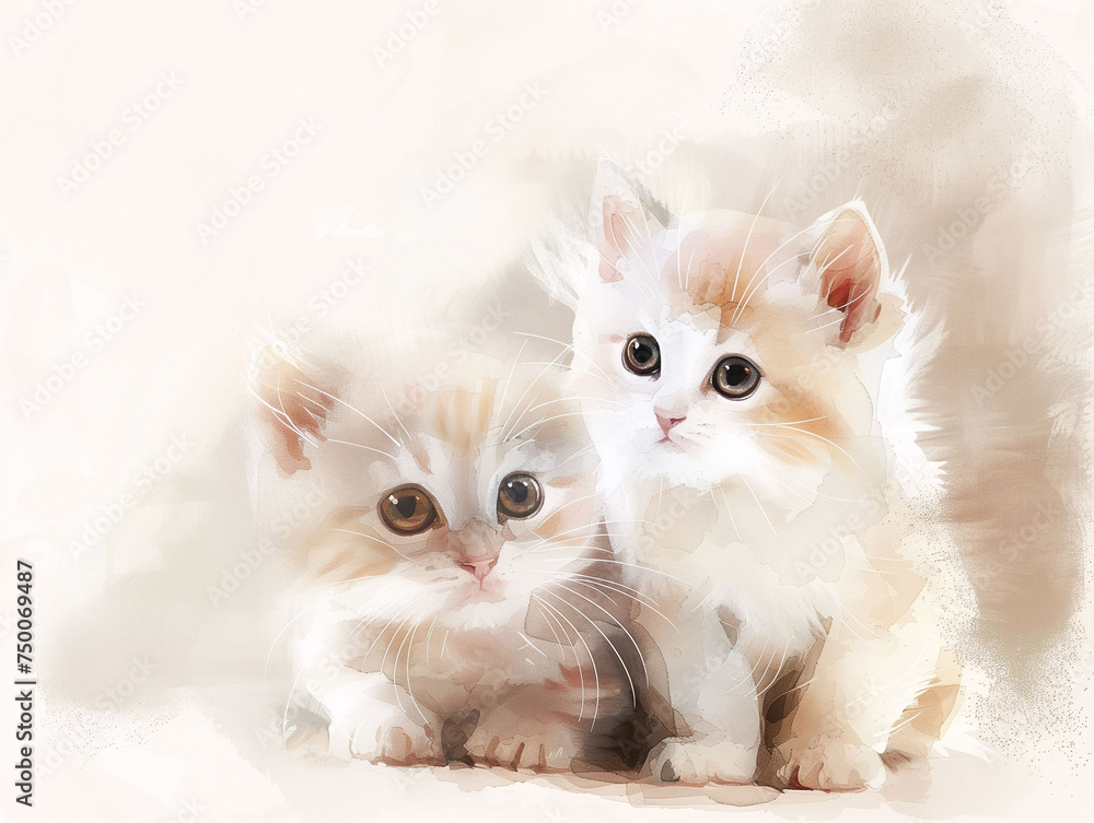 Watercolor Drawing of Cute Kitten Colorful Illustration isolated on white background HD Print 4928x3712 pixels Neo Art V6 29