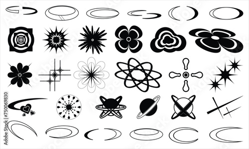Y2k aesthetic element illustrated for banners, social media, poster design. Collection of abstract graphic geometric symbols and objects in y2k style Free Vector. 