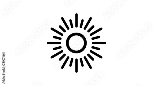 Animation of the sun icon, one line. Video animation of the sun icon with rays on a white background. 4k