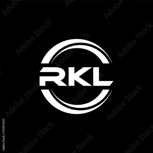 RKL letter logo design with black background in illustrator, vector logo modern alphabet font overlap style. calligraphy designs for logo, Poster, Invitation, etc. photo