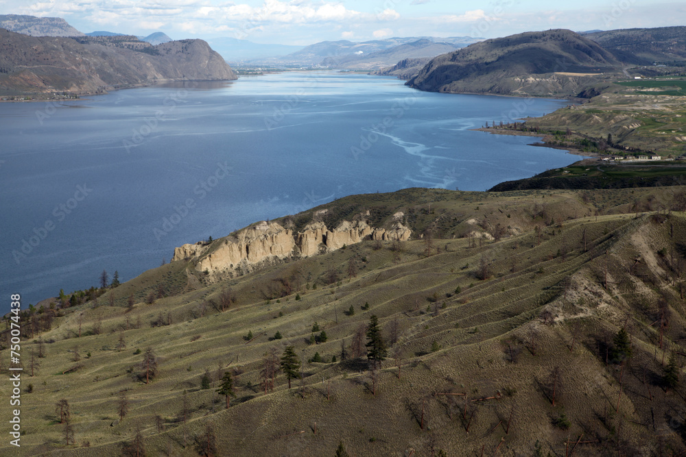 Landscape from trans-canadian Highway 1 near Kamloop and Savona - Kamloop lake - British Columbia - Canada