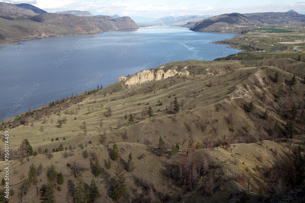 Landscape from trans-canadian Highway 1 near Kamloop and Savona - Kamloop lake - British Columbia - Canada