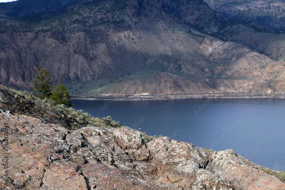 Landscape from trans-canadian Highway 1 near Kamloop and Savona - Kamloop lake - British Columbia - Canada