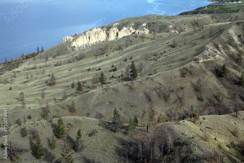 Obraz na płótnie Landscape from trans-canadian Highway 1 near Kamloop and Savona - Kamloop lake - British Columbia - Canada w salonie