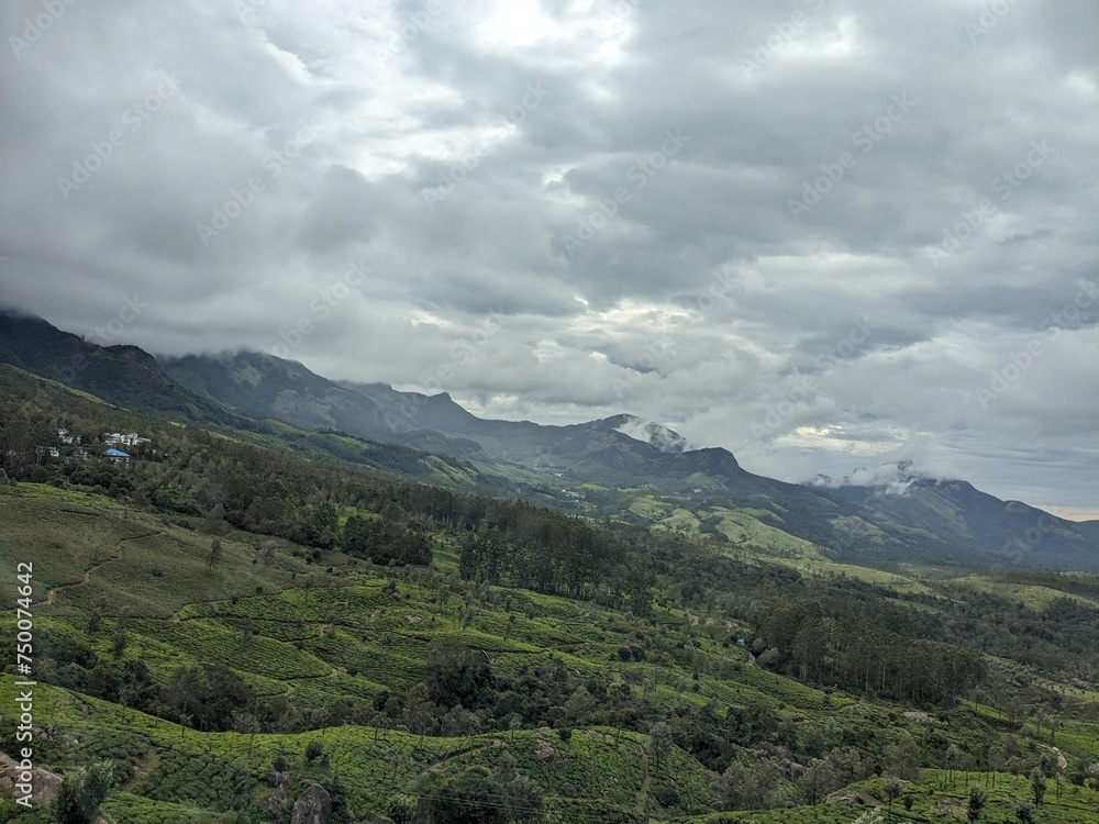 Naklejka premium Munnar is a town in the Western Ghats mountain range in India’s Kerala state. A hill station and former resort for the British Raj elite.