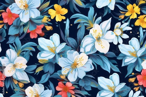 Flowers pattern on blue background