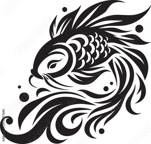 Tribal Koi Fish Vector Art in Black and White