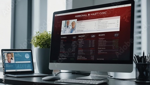 banner of personal patient clinic hospital record or digital file of information and test exam results logged in database or booking appointment doctor medical health care display on computer screen