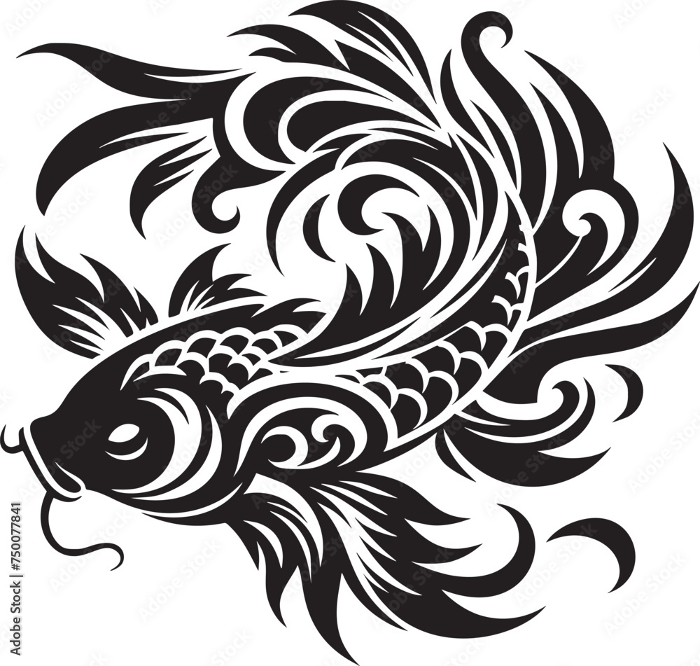 Tribal Koi Fish Swimming in Black and White Tribal Koi Fish Swimming in Black and White
