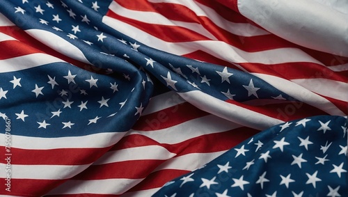 flying and waving fabric in the colors of the national flag of united states of America as wide graphic banner for political or elections with empty copy space photo