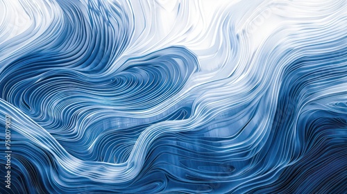 An intricate pattern featuring blue and white waves that resemble digital marbling or fluid art
