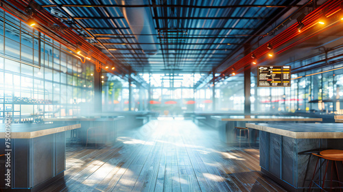 Modern interior with blurred background, abstract light bokeh in business or retail space, design concept