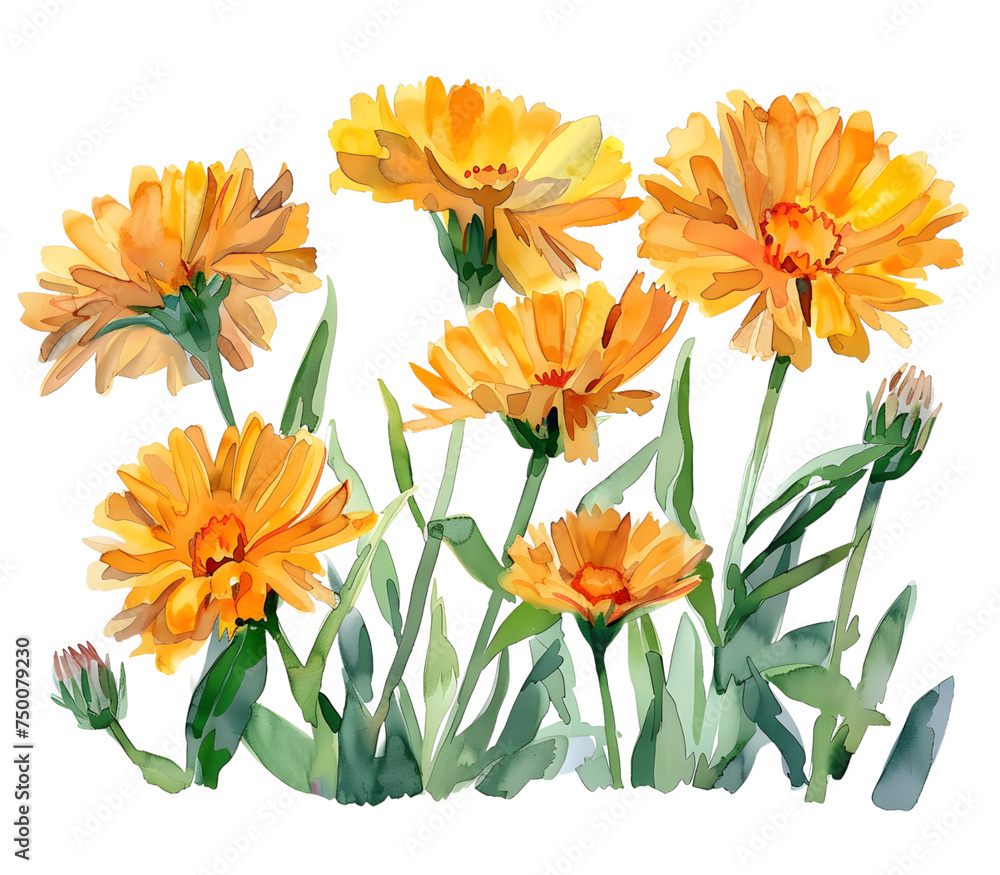 Calendula watercolor isolated on transparent background. PNG file Calendula watercolor isolated on transparent background. PNG file