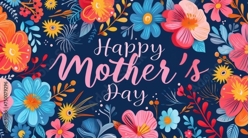 Colorful flowers and leaves with  "Happy Mother's Day" text