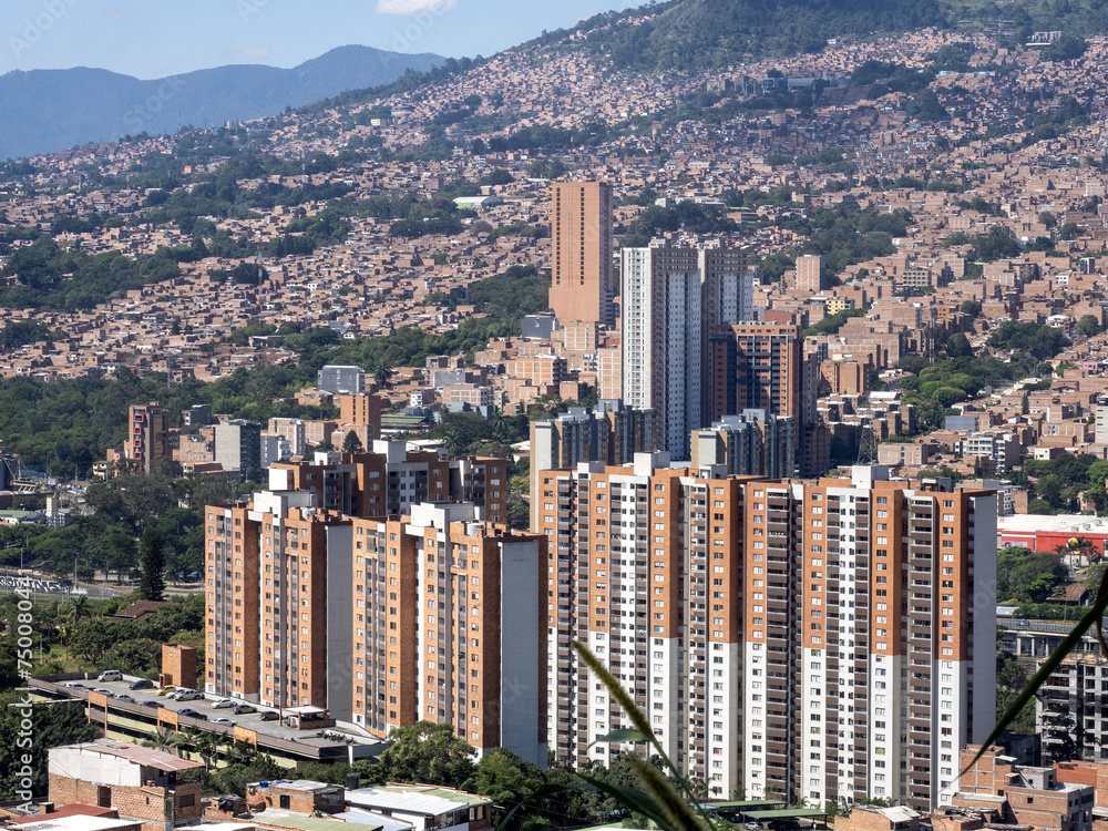 View from above of the Medellin city development. Colombia