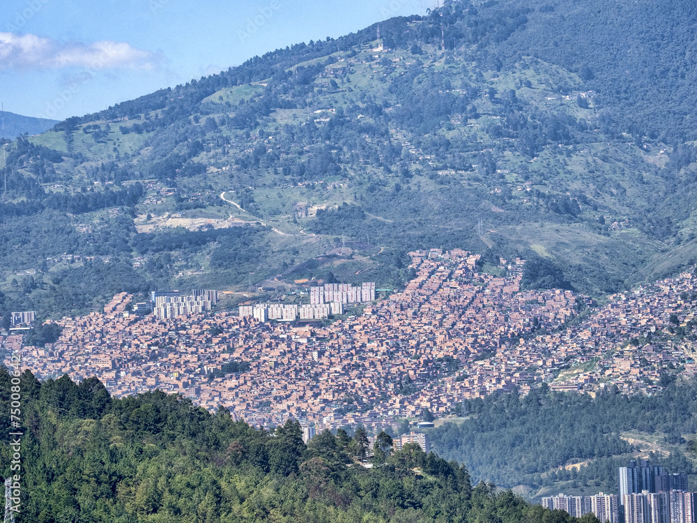 View from above of the Medellin city development. Colombia