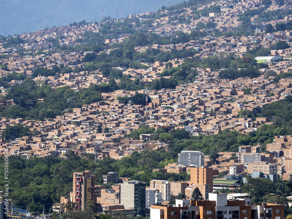View from above of the Medellin city development. Colombia