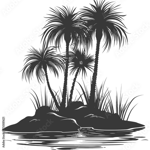 Silhouette an oasis in the desert black color only