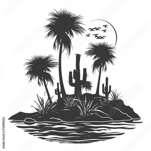 Silhouette an oasis in the desert black color only