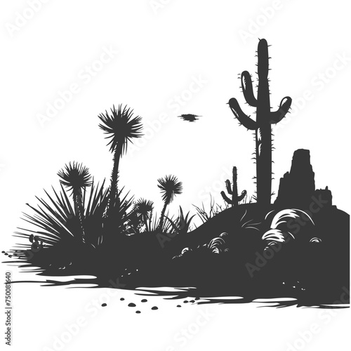 Silhouette an oasis in the desert black color only