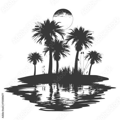 Silhouette an oasis in the desert black color only