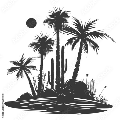 Silhouette an oasis in the desert black color only