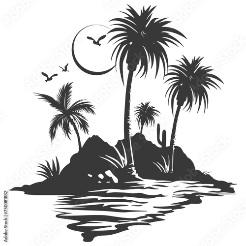 Silhouette an oasis in the desert black color only