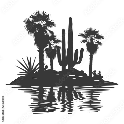 Silhouette an oasis in the desert black color only