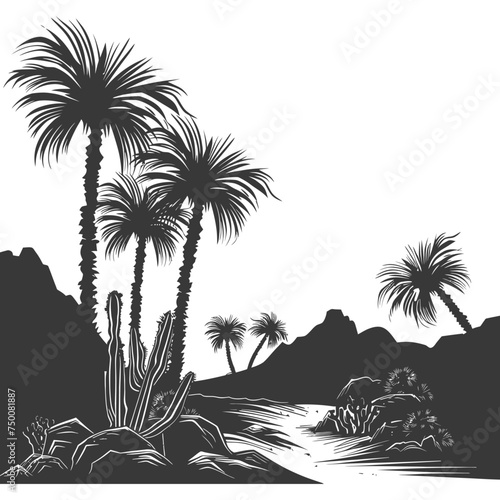 Silhouette an oasis in the desert black color only