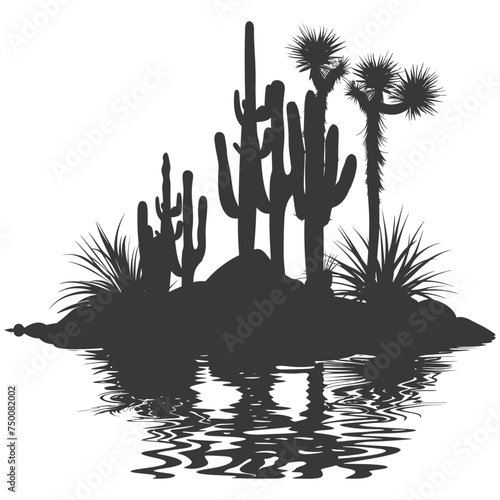 Silhouette an oasis in the desert black color only
