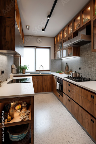 Small kitchen interior in modern apartment.