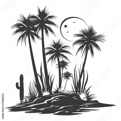 Silhouette an oasis in the desert black color only