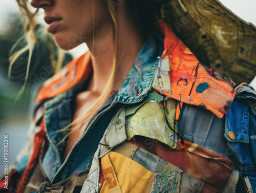Fashionable Urban Woman in Patchwork Denim Jacket © artem