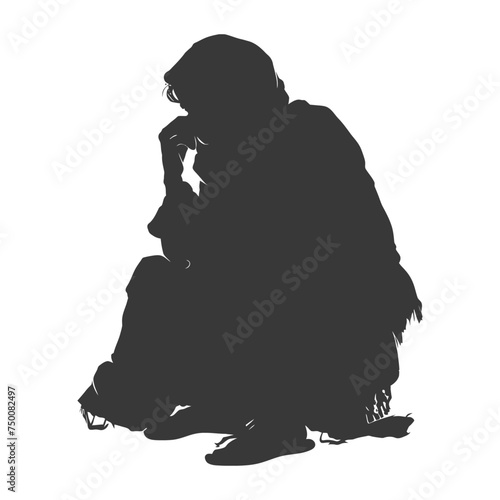 Silhouette beggar black color only full body