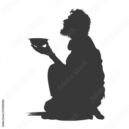 Silhouette beggar black color only full body