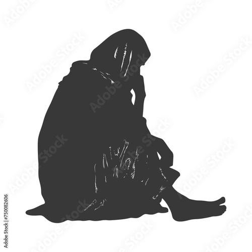 Silhouette beggar black color only full body