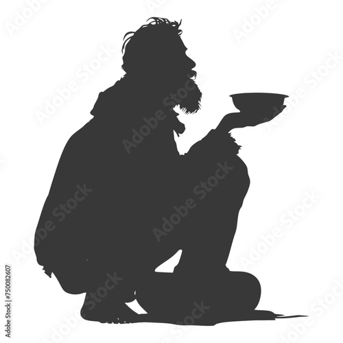 Silhouette beggar black color only full body