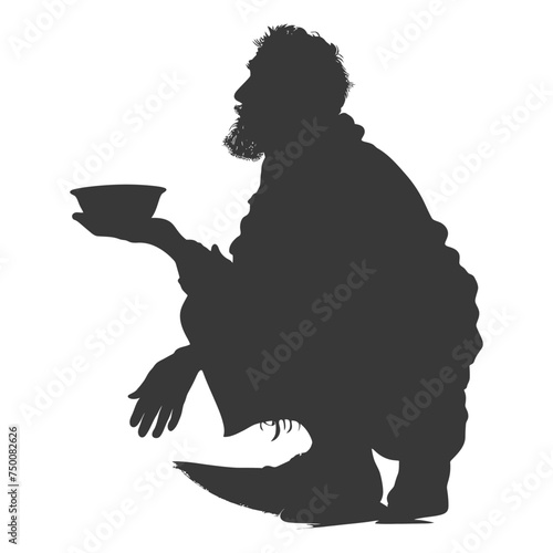 Silhouette beggar black color only full body