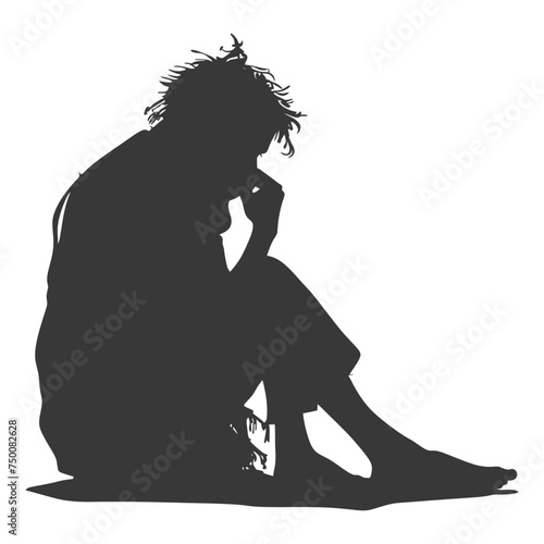 Silhouette beggar black color only full body