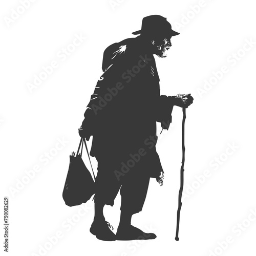Silhouette beggar black color only full body