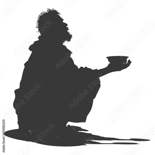 Silhouette beggar black color only full body
