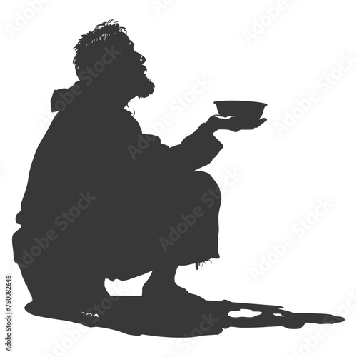 Silhouette beggar black color only full body
