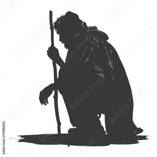 Silhouette beggar black color only full body