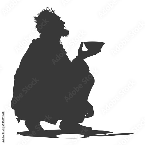Silhouette beggar black color only full body