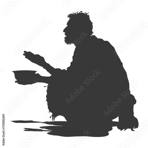 Silhouette beggar black color only full body
