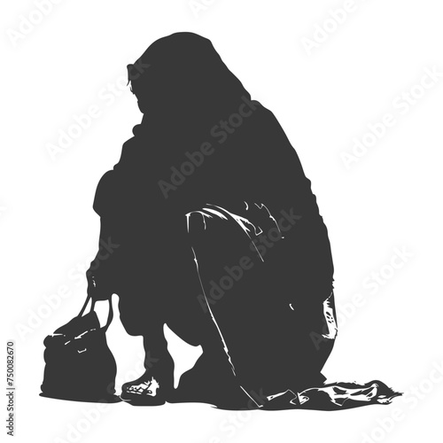 Silhouette beggar black color only full body